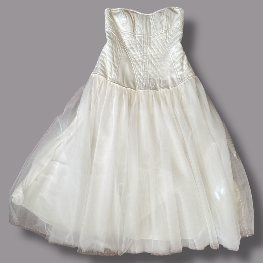 NWT Anthropologie BHLDN Strapless Satin/Tulle-Skirt Tea Length Dress Medium - Picture 2 of 16